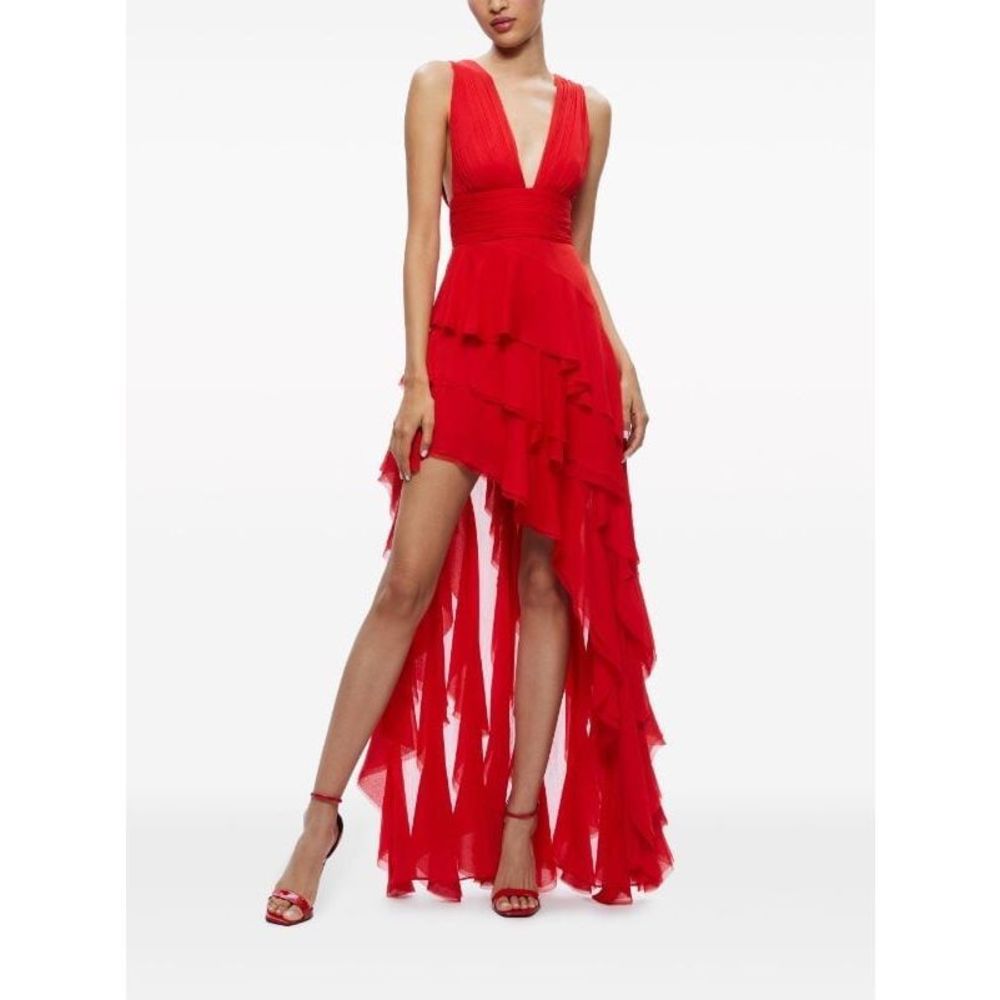 NWT ALICE + OLIVIA Holly Asymmetric Ruffle Dress Size 4 $695